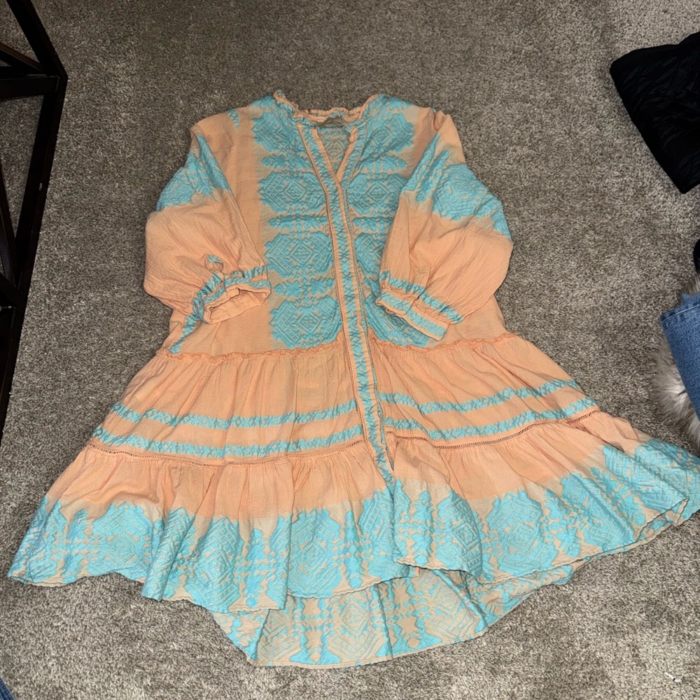 Peach and Blue Bohemian Dress